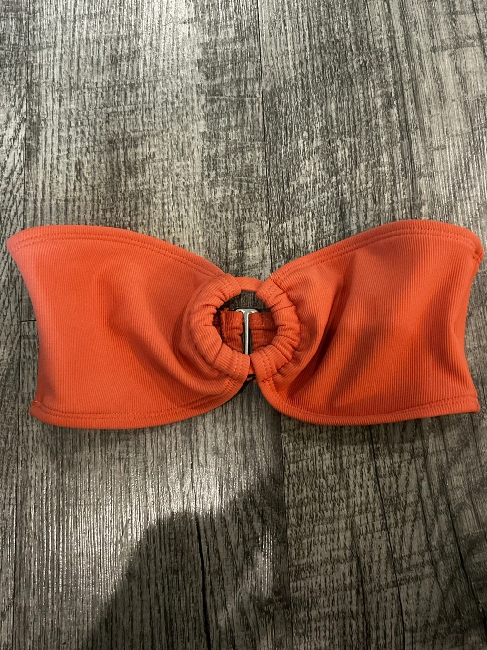 Strapless Orange Bandeau Bikini Top with Center Ring